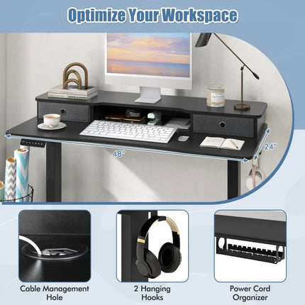 48 Inch x 24 Inch Height Adjustable Electric Standing Desk with 2 Drawers-Black Costway