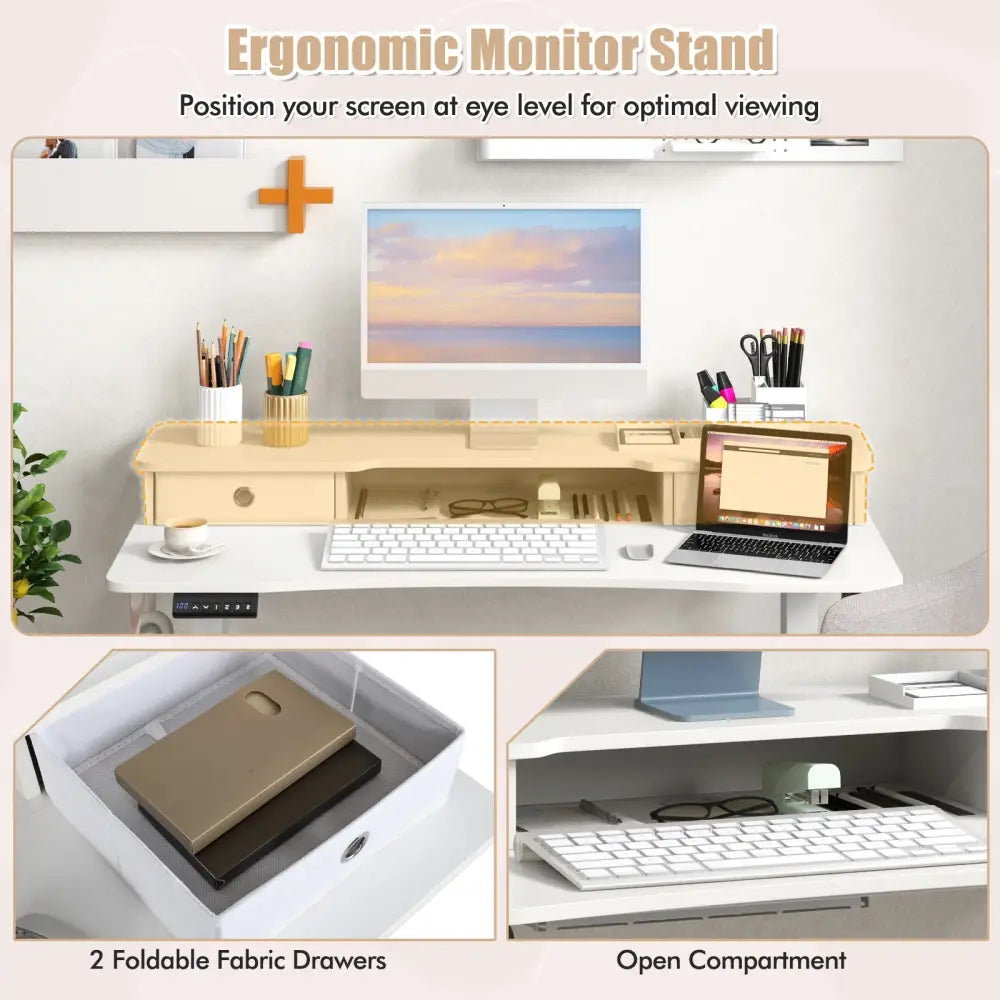 48 Inch x 24 Inch Height Adjustable Electric Standing Desk with 2 Drawers-White - White - Standing Desks