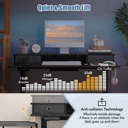 48 Inch x 24 Inch Height Adjustable Electric Standing Desk with 2 Drawers-Black Costway