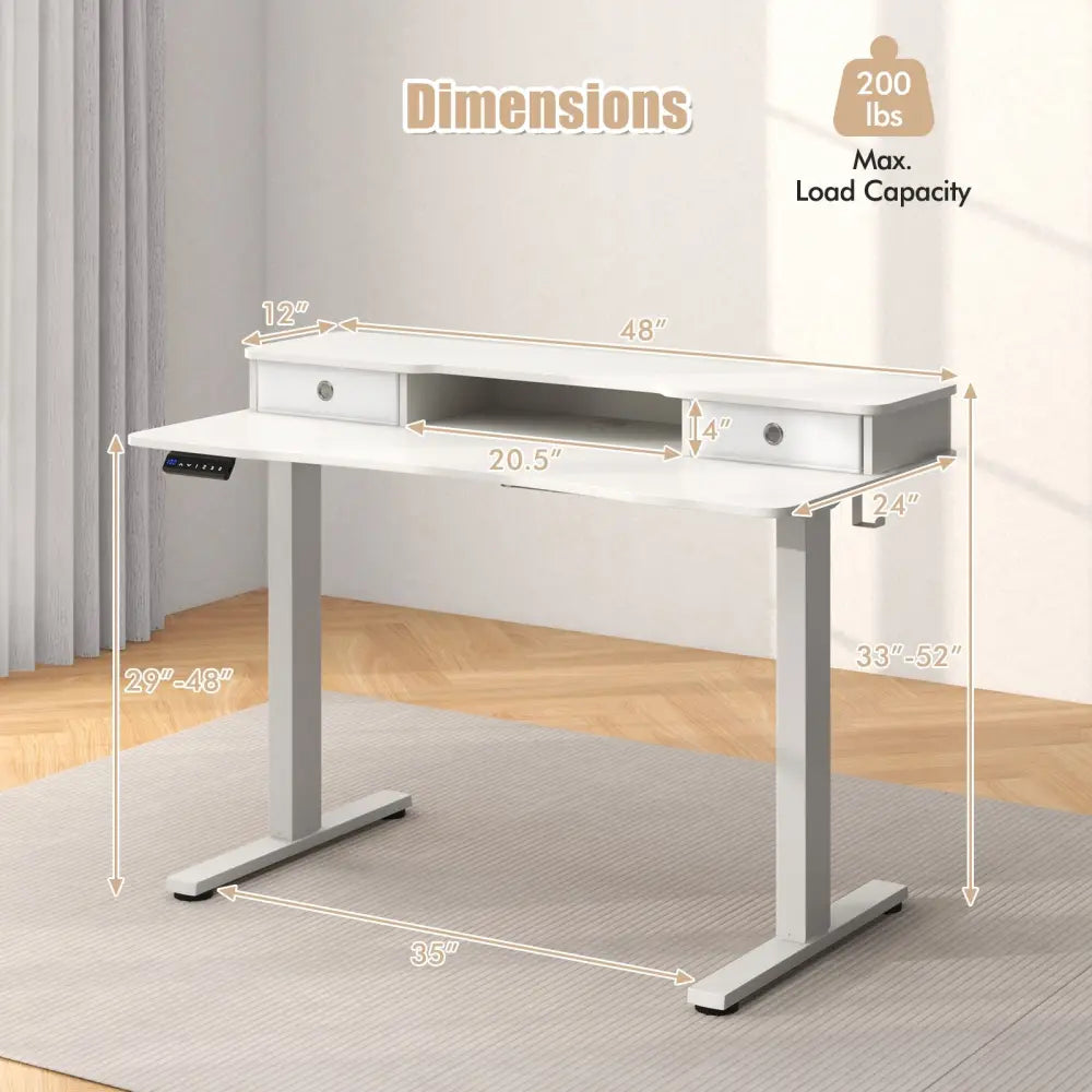 48 Inch x 24 Inch Height Adjustable Electric Standing Desk with 2 Drawers-White - White - Standing Desks