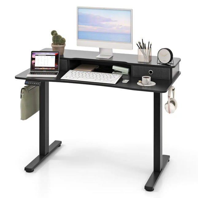 48 Inch x 24 Inch Height Adjustable Electric Standing Desk with 2 Drawers-Black Costway
