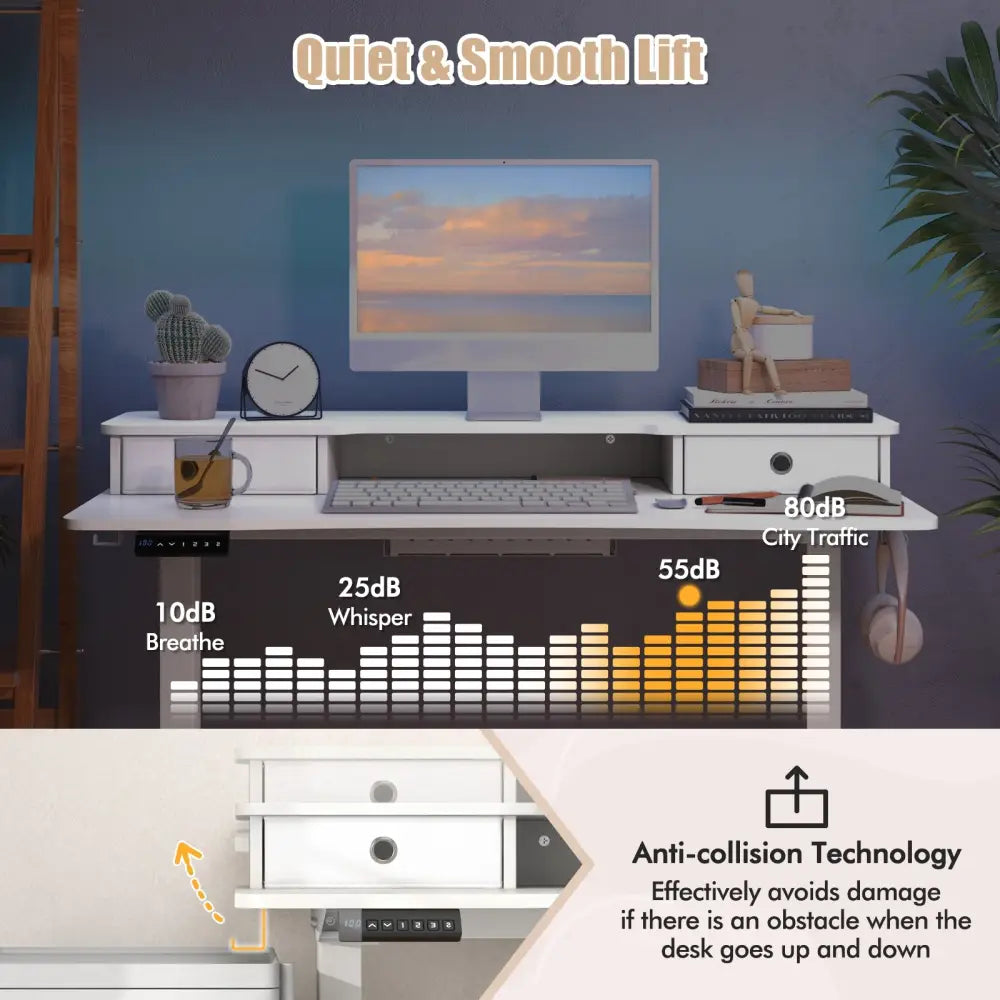 48 Inch x 24 Inch Height Adjustable Electric Standing Desk with 2 Drawers-White - White - Standing Desks