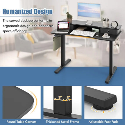 48 Inch x 24 Inch Height Adjustable Electric Standing Desk with 2 Drawers-Black Costway