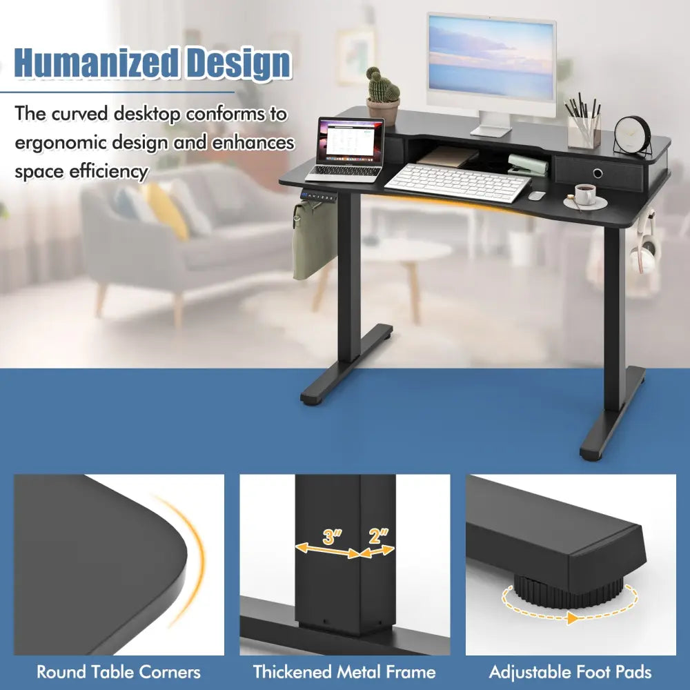 48 Inch x 24 Inch Height Adjustable Electric Standing Desk with 2 Drawers-Black - Black - Standing Desks
