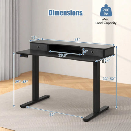 48 Inch x 24 Inch Height Adjustable Electric Standing Desk with 2 Drawers-Black Costway