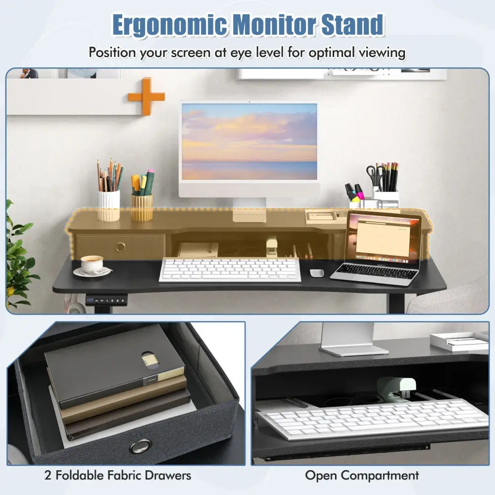 48 Inch x 24 Inch Height Adjustable Electric Standing Desk with 2 Drawers-Black - Black - Standing Desks