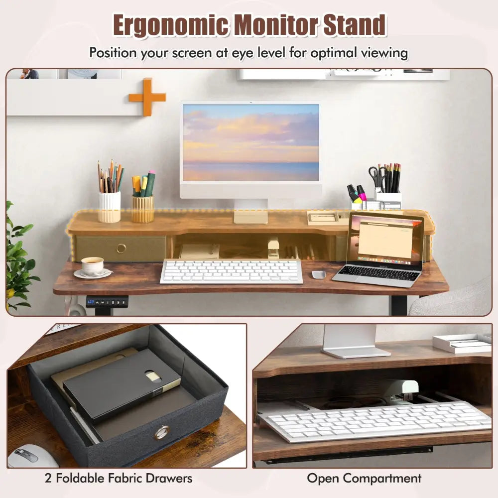 48 Inch x 24 Inch Height Adjustable Electric Standing Desk with 2 Drawers-Rustic Brown - Rustic Brown - Standing Desks