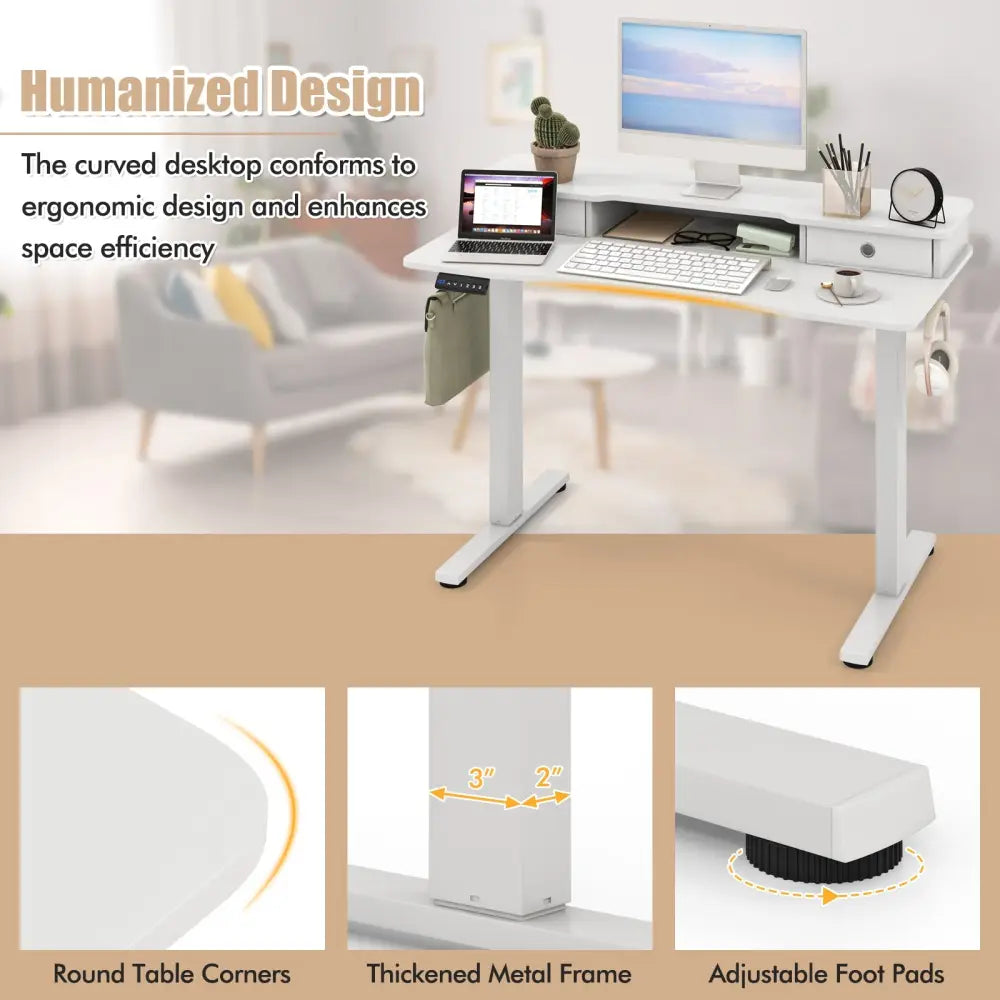 48 Inch x 24 Inch Height Adjustable Electric Standing Desk with 2 Drawers-White - White - Standing Desks