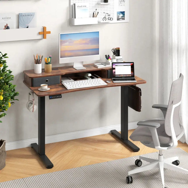 48 Inch x 24 Inch Height Adjustable Electric Standing Desk with 2 Drawers-Rustic Brown Costway