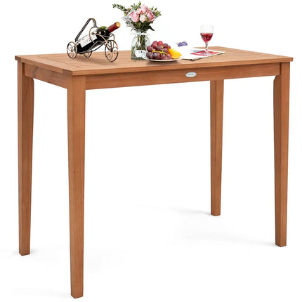 48 Inch x 24 Inch Rectangular Outdoor Eucalyptus Wood Bar Table for 4 People - Natural - Patio Coffee Tables