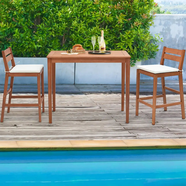 48 Inch x 24 Inch Rectangular Outdoor Eucalyptus Wood Bar Table for 4 People - Natural - Patio Coffee Tables