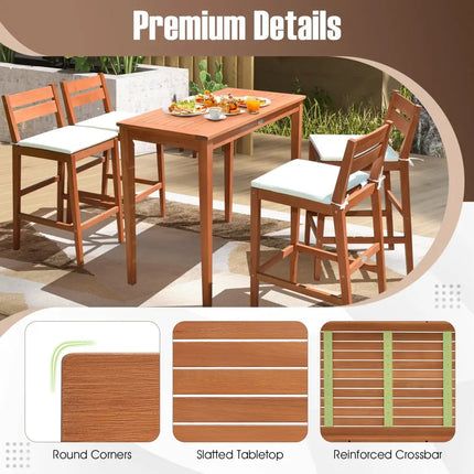 48 Inch x 24 Inch Rectangular Outdoor Eucalyptus Wood Bar Table for 4 People - Natural - Patio Coffee Tables