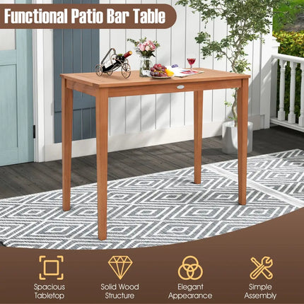 48 Inch x 24 Inch Rectangular Outdoor Eucalyptus Wood Bar Table for 4 People - Natural - Patio Coffee Tables