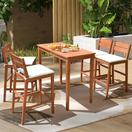 48 Inch x 24 Inch Rectangular Outdoor Eucalyptus Wood Bar Table for 4 People - Natural - Patio Coffee Tables