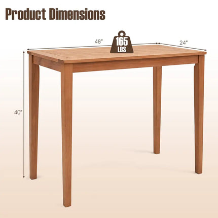 48 Inch x 24 Inch Rectangular Outdoor Eucalyptus Wood Bar Table for 4 People - Natural - Patio Coffee Tables