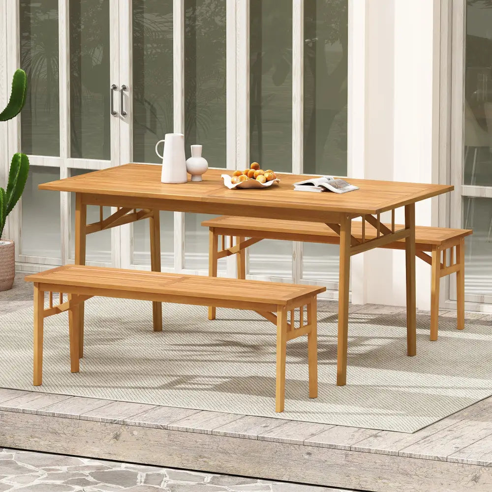 48 Inches Acacia Wood Bench with Breathable Slat Seat and Stable Triangular Structure-2 - Outdoor Benches