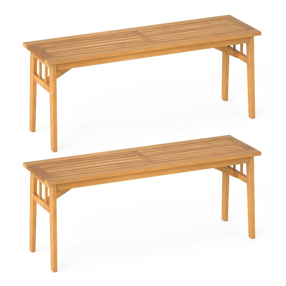 48 Inches Acacia Wood Bench with Breathable Slat Seat and Stable Triangular Structure-2 - Outdoor Benches
