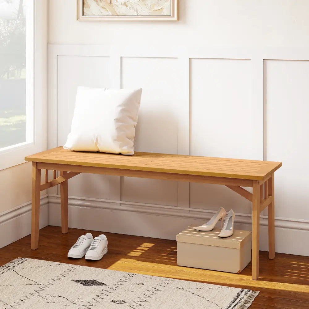 48 Inches Acacia Wood Bench with Breathable Slat Seat and Stable Triangular Structure-2 - Outdoor Benches