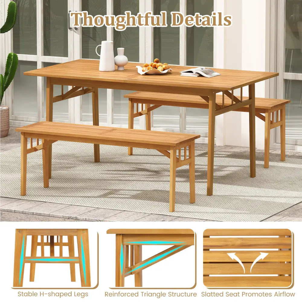 48 Inches Acacia Wood Bench with Breathable Slat Seat and Stable Triangular Structure-2 - Outdoor Benches