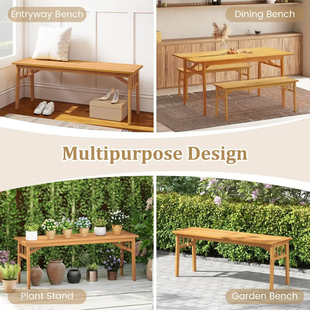 48 Inches Acacia Wood Bench with Breathable Slat Seat and Stable Triangular Structure-2 - Outdoor Benches