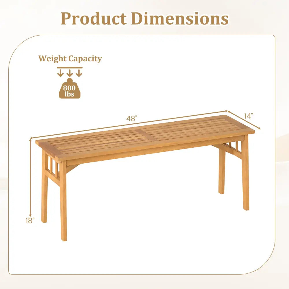 48 Inches Acacia Wood Bench with Breathable Slat Seat and Stable Triangular Structure-2 - Outdoor Benches