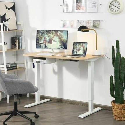 48 Inches Electric Standing Adjustable Desk with Control Panel and USB Port - Beige - Oasis Home Essentials