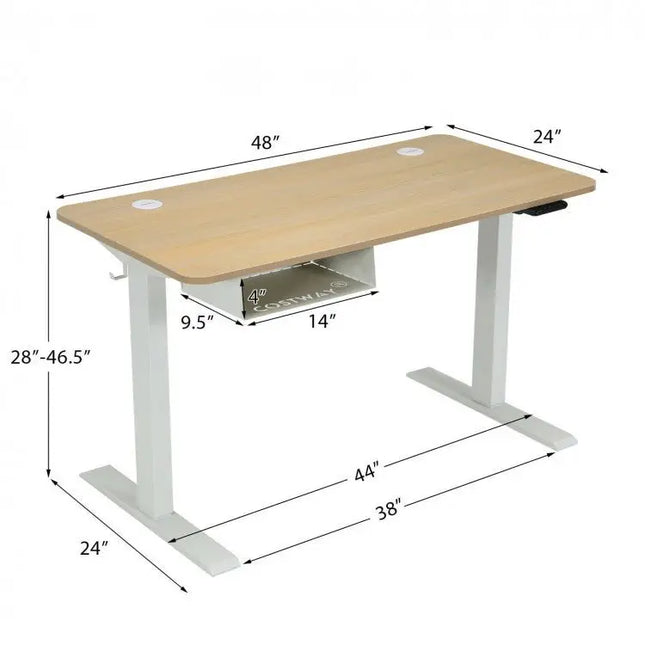 48 Inches Electric Standing Adjustable Desk with Control Panel and USB Port - Beige - Oasis Home Essentials