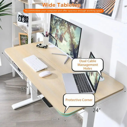 48 Inches Electric Standing Adjustable Desk with Control Panel and USB Port - Beige - Oasis Home Essentials