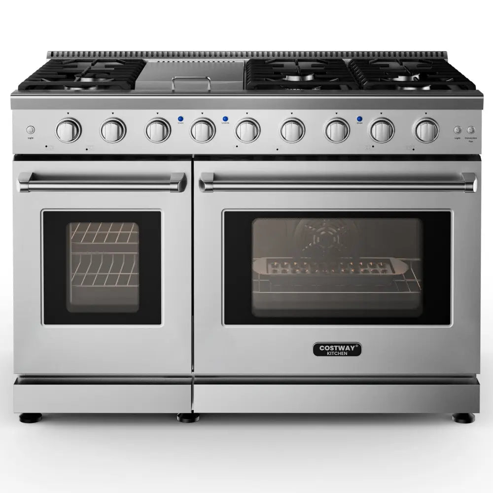 48 Inches Freestanding Natural Gas Range with 7 Burners Cooktop - Food Warmers & Burners