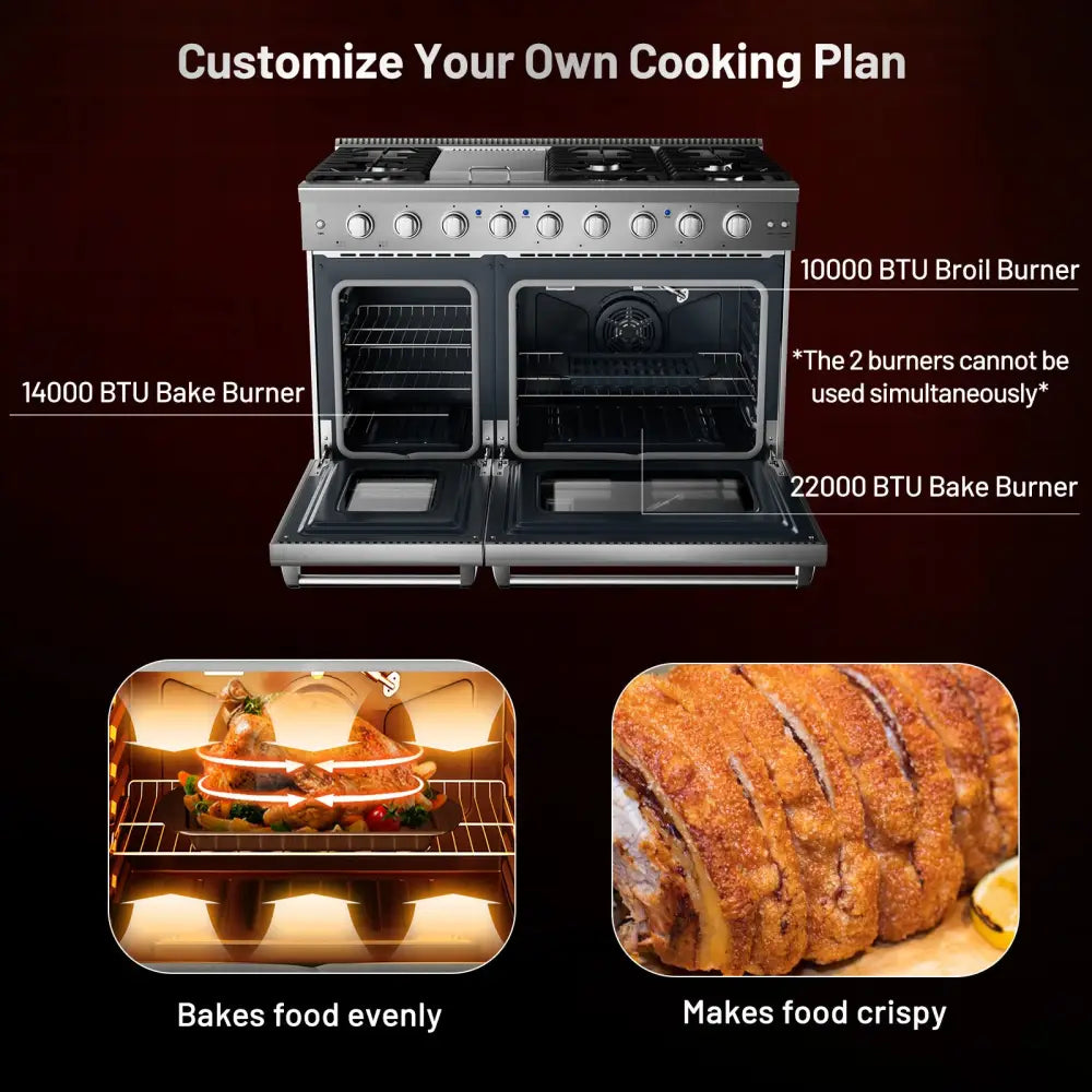 48 Inches Freestanding Natural Gas Range with 7 Burners Cooktop - Food Warmers & Burners