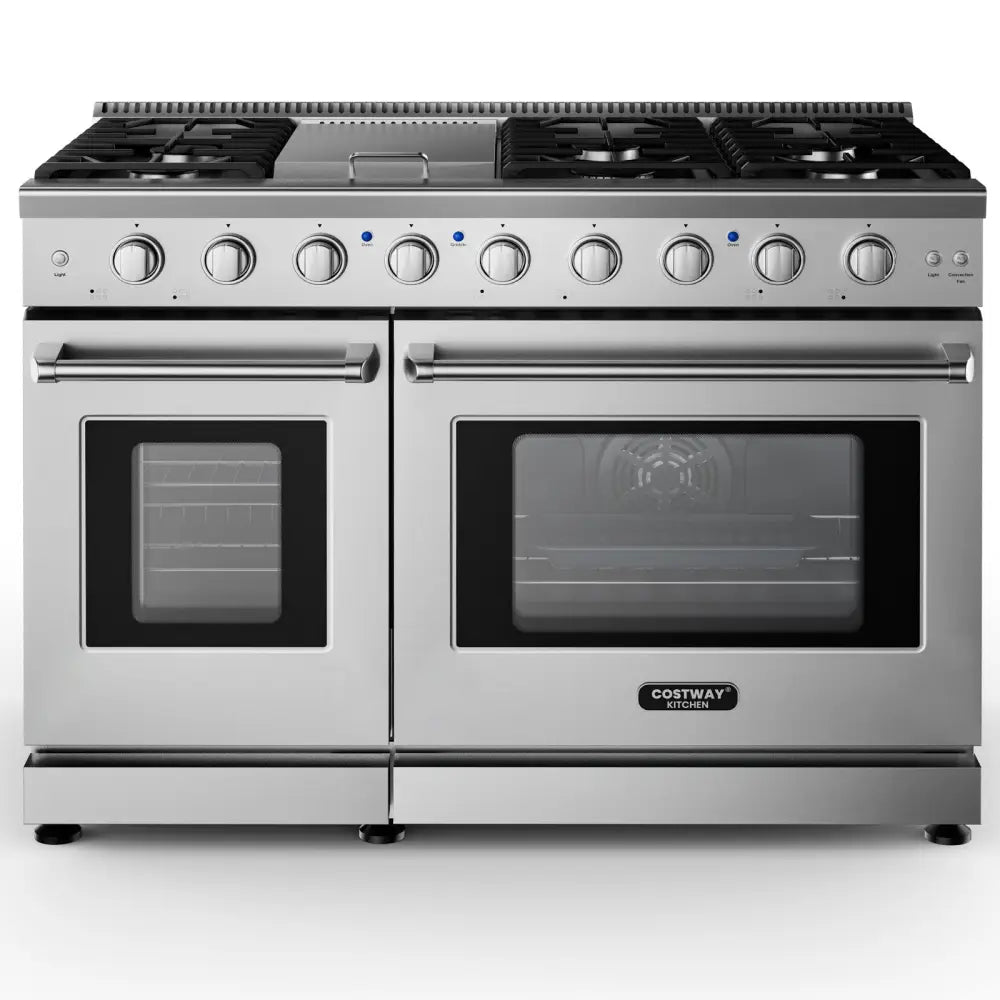 48 Inches Freestanding Natural Gas Range with 7 Burners Cooktop - Food Warmers & Burners