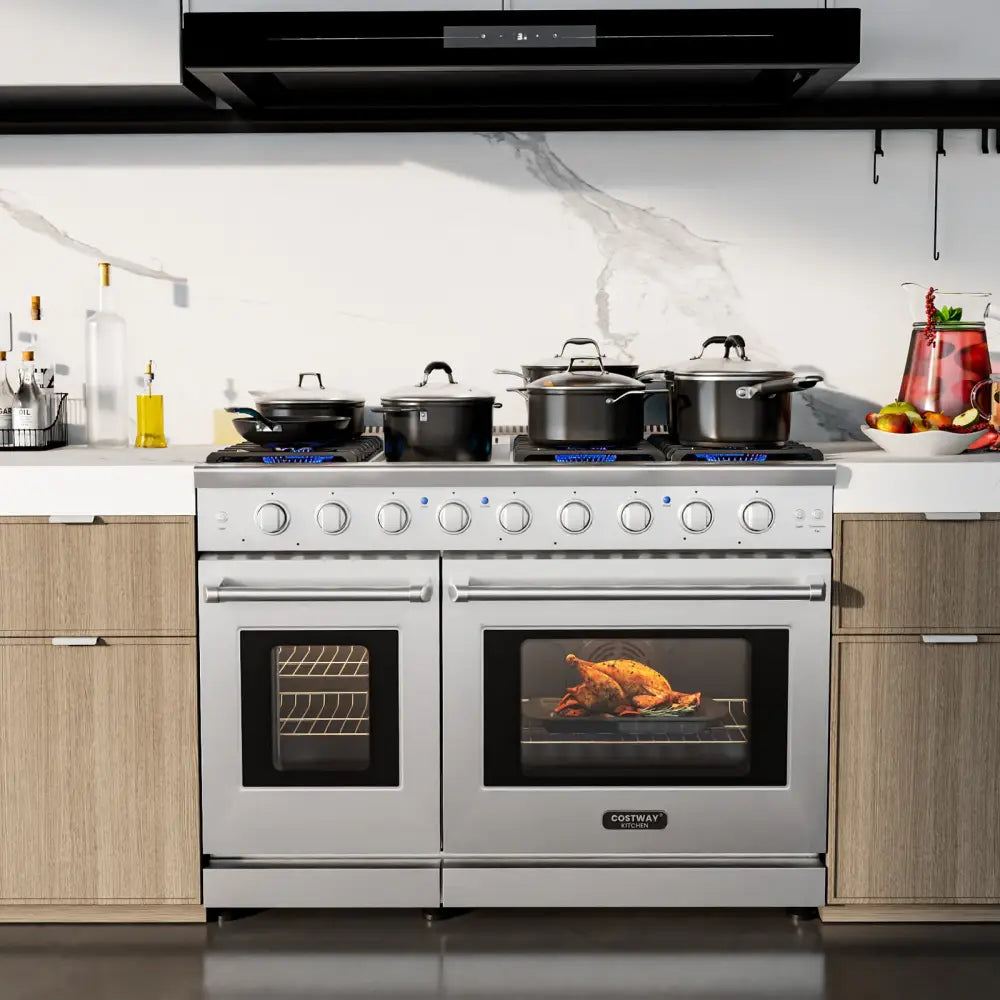 48 Inches Freestanding Natural Gas Range with 7 Burners Cooktop - Food Warmers & Burners
