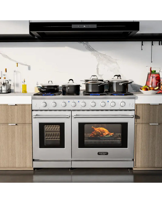 48 Inches Freestanding Natural Gas Range with 7 Burners Cooktop - Food Warmers & Burners