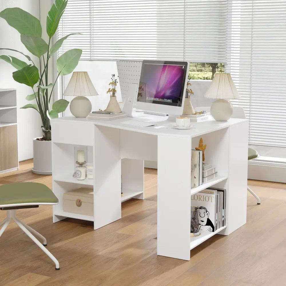 48 Inches L Shaped Corner Executive Computer Desk with Drawer-White - White - Computer Desks