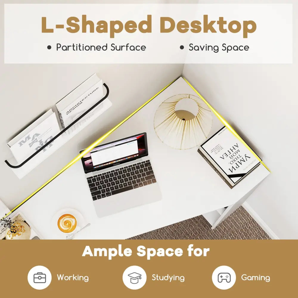 48 Inches L Shaped Corner Executive Computer Desk with Drawer-White - White - Computer Desks