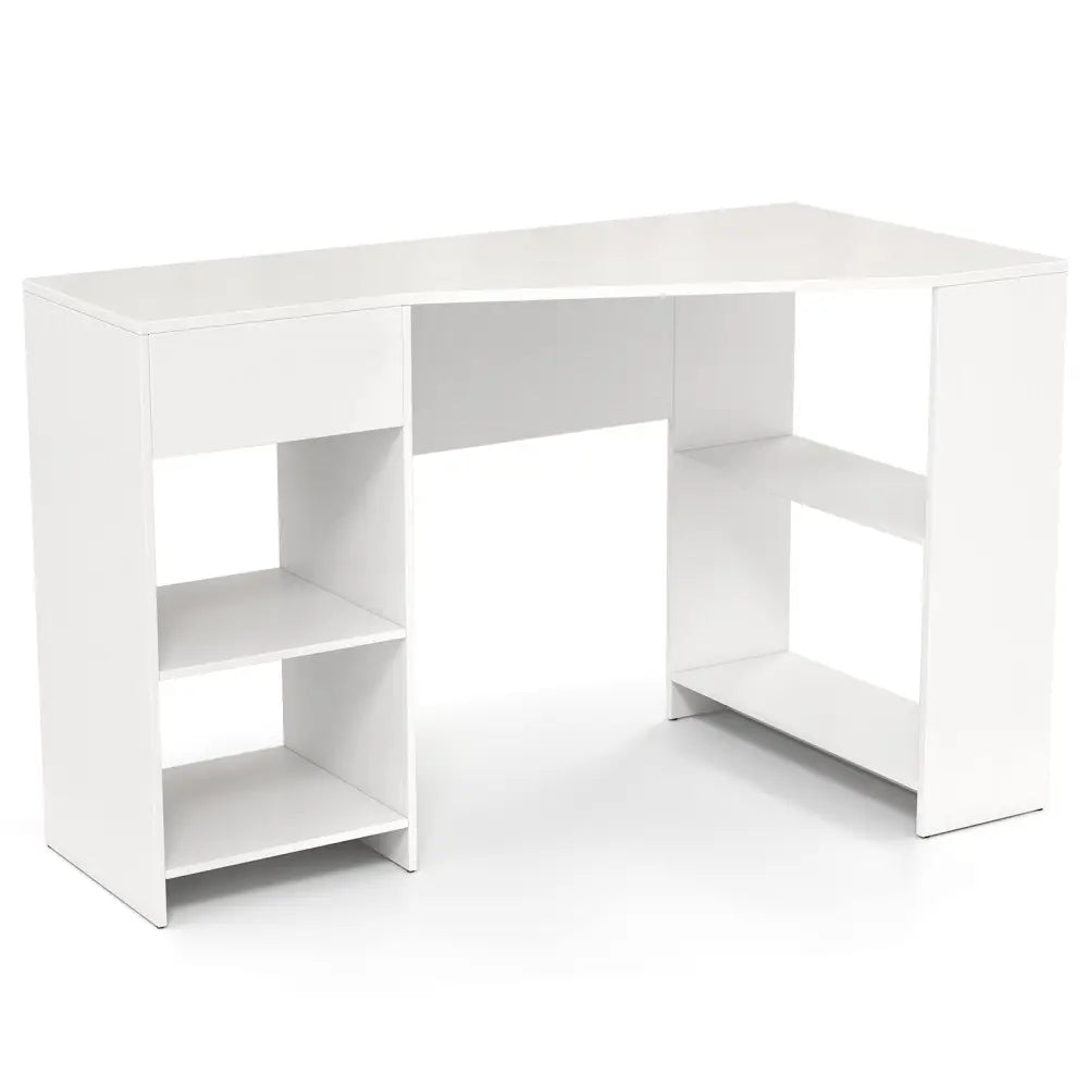 48 Inches L Shaped Corner Executive Computer Desk with Drawer-White - White - Computer Desks