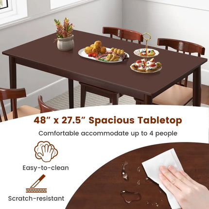 48 Inches Mid Century Dining Table for 4 with Rubber Wood Legs-Brown Costway