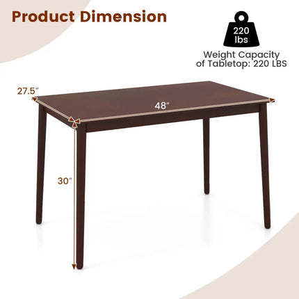 48 Inches Mid Century Dining Table for 4 with Rubber Wood Legs-Brown Costway