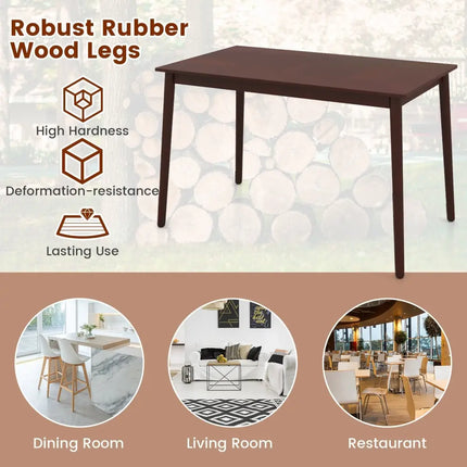 48 Inches Mid Century Dining Table for 4 with Rubber Wood Legs-Brown Costway