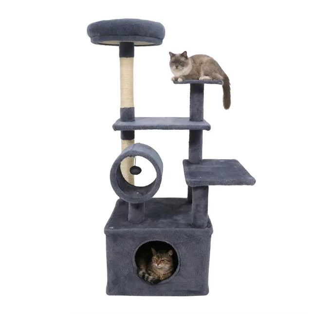 48 Inches Tall Cat Tree Multi - Level Kitten Tower with Large Condo Padded Top Perch - Grey - Oasis Home Essentials