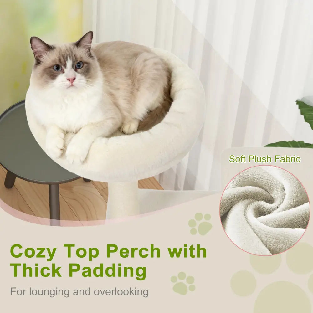 48 Inches Tall Cat Tree Multi-Level Kitten Tower with Large Condo Padded Top Perch-Beige - Beige - Cat Trees Condos &