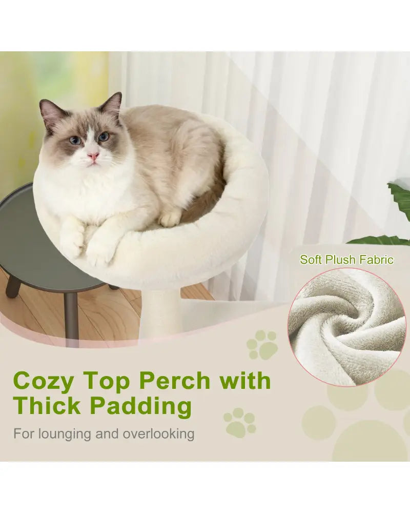 48 Inches Tall Cat Tree Multi-Level Kitten Tower with Large Condo Padded Top Perch-Beige - Beige - Cat Trees Condos &
