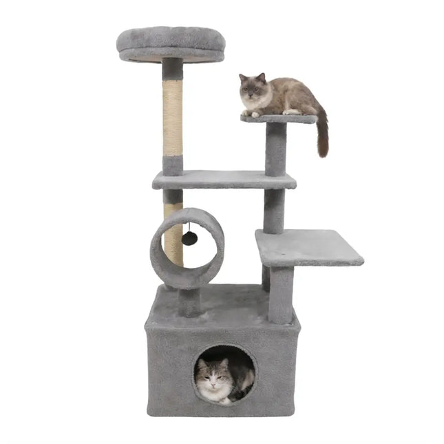 48 Inches Tall Cat Tree Multi - Level Kitten Tower with Large Condo Padded Top Perch - Light Gray - Oasis Home Essentials
