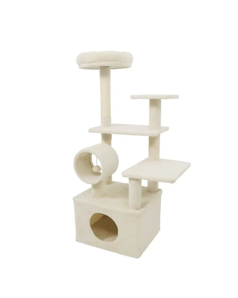 48 Inches Tall Cat Tree Multi-Level Kitten Tower with Large Condo Padded Top Perch-Beige - Beige - Cat Trees Condos &
