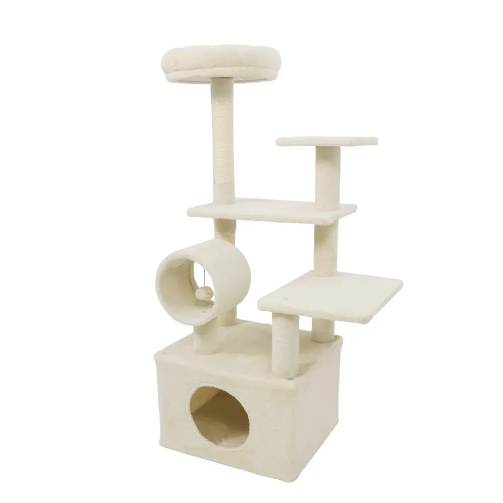 48 Inches Tall Cat Tree Multi-Level Kitten Tower with Large Condo Padded Top Perch-Beige - Beige - Cat Trees Condos &