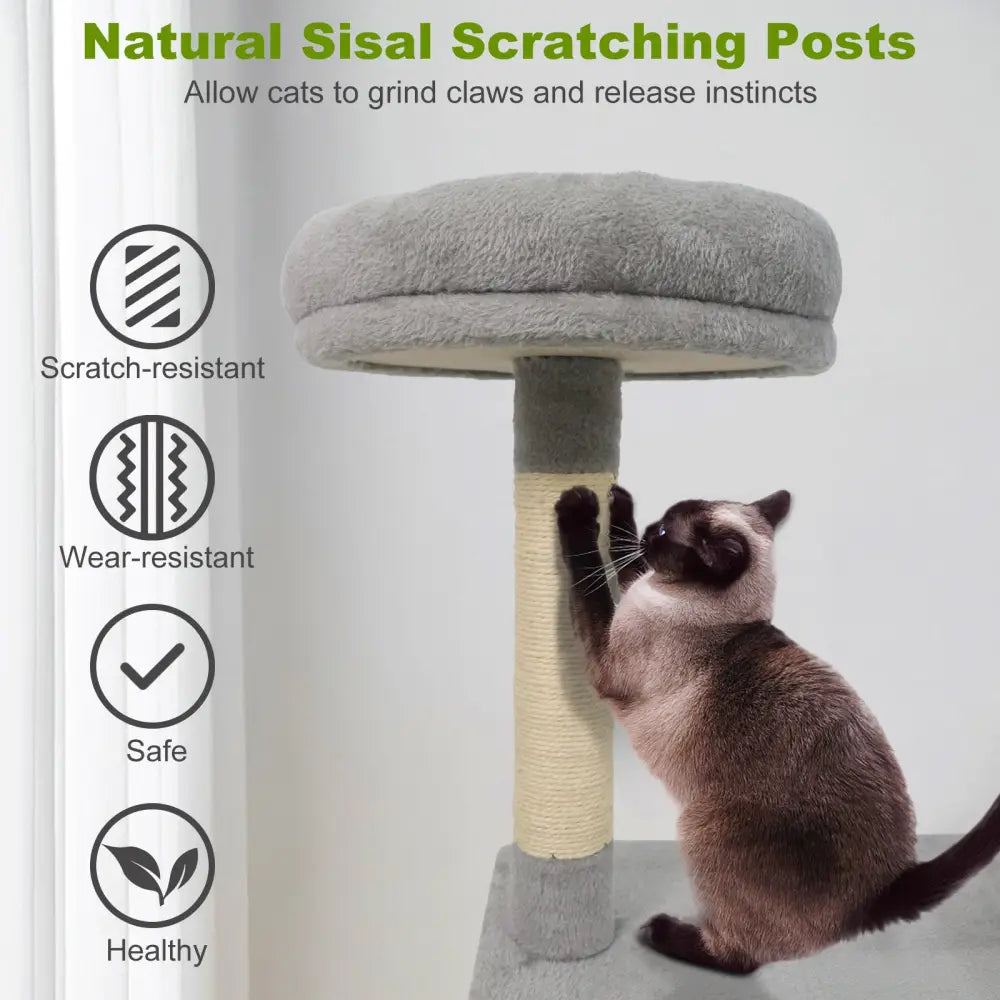 48 Inches Tall Cat Tree Multi-Level Kitten Tower with Large Condo Padded Top Perch-Light Gray - Light Gray - Cat Trees