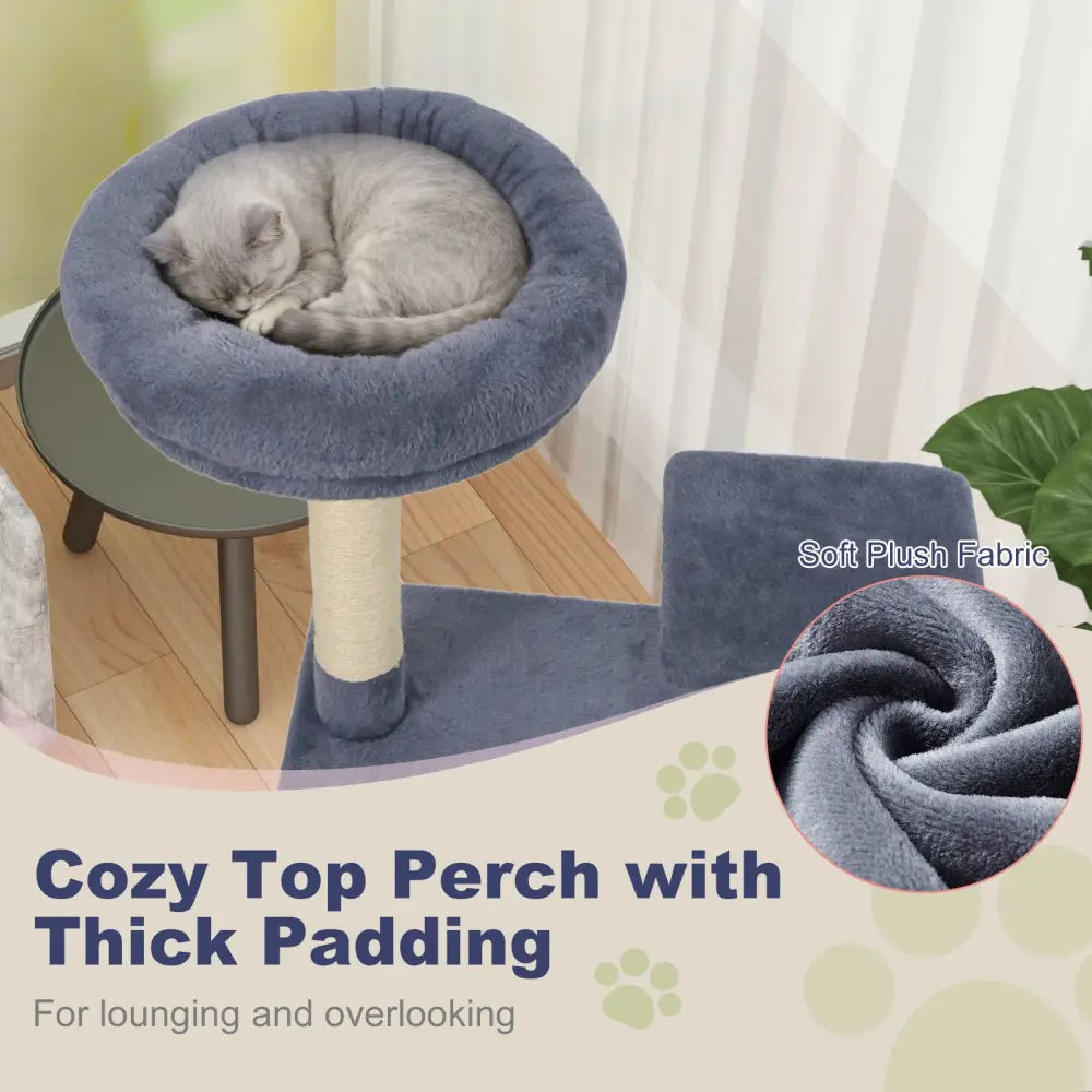 48 Inches Tall Cat Tree Multi-Level Kitten Tower with Large Condo Padded Top Perch-Grey - Gray - Cat Trees Condos &
