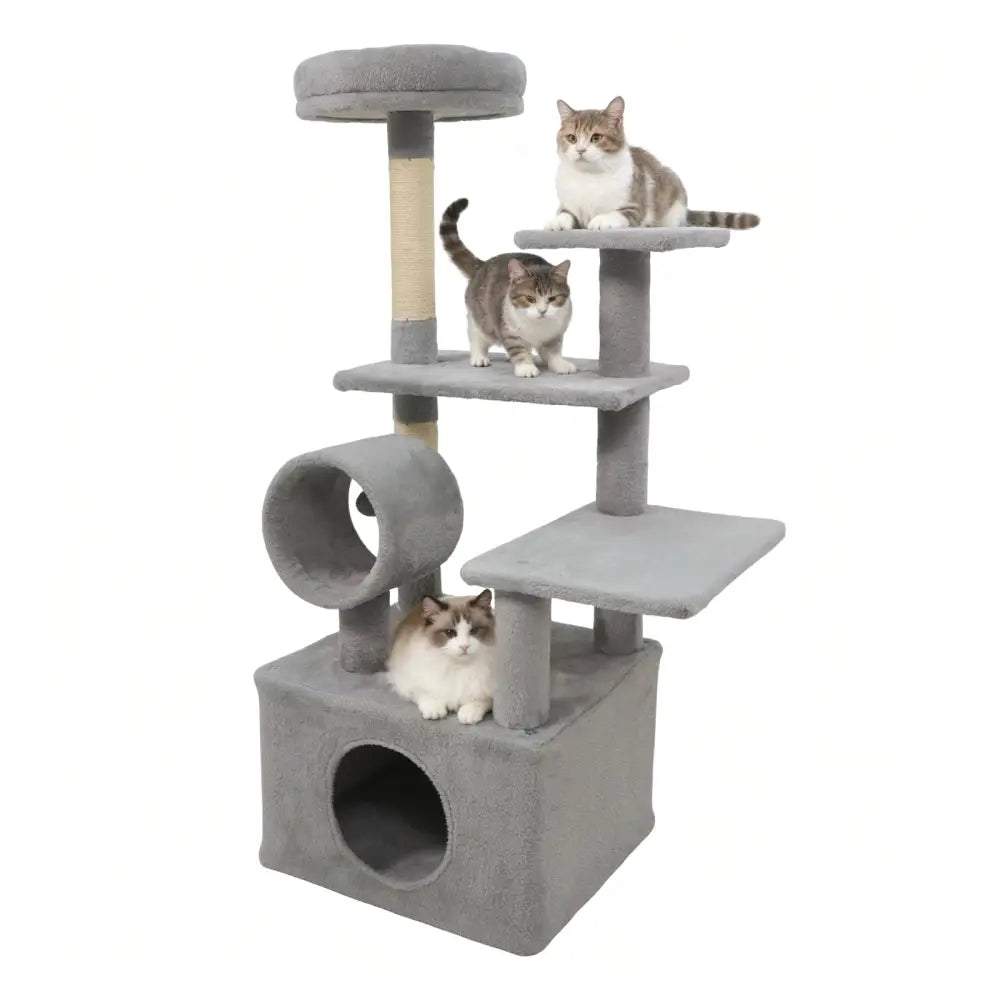 48 Inches Tall Cat Tree Multi-Level Kitten Tower with Large Condo Padded Top Perch-Light Gray - Light Gray - Cat Trees
