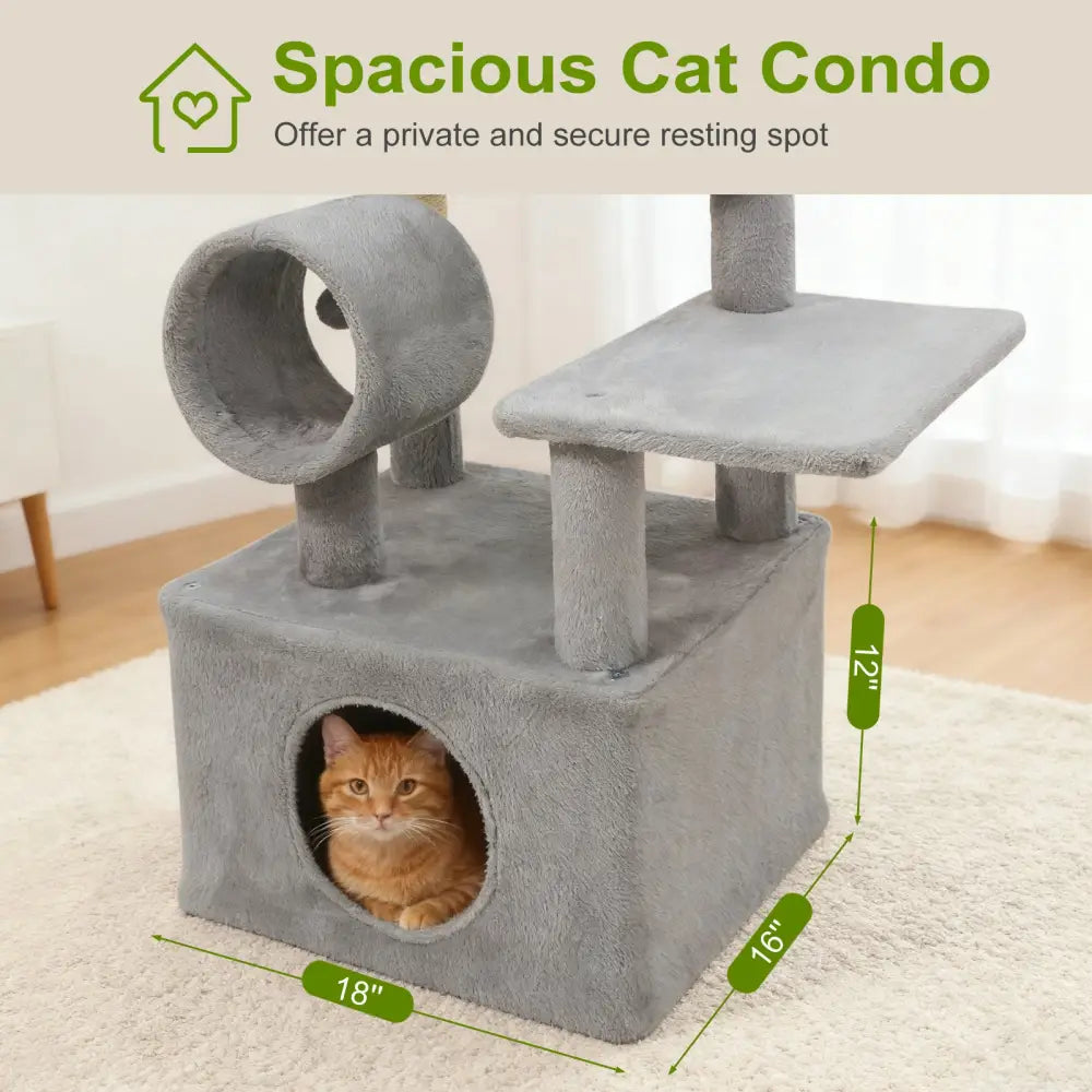 48 Inches Tall Cat Tree Multi-Level Kitten Tower with Large Condo Padded Top Perch-Light Gray - Light Gray - Cat Trees