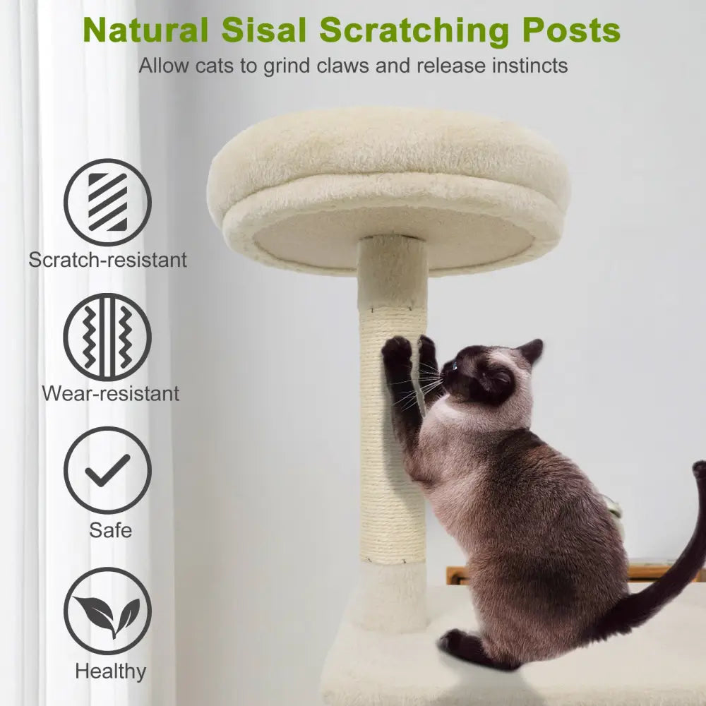 48 Inches Tall Cat Tree Multi-Level Kitten Tower with Large Condo Padded Top Perch-Beige - Beige - Cat Trees Condos &